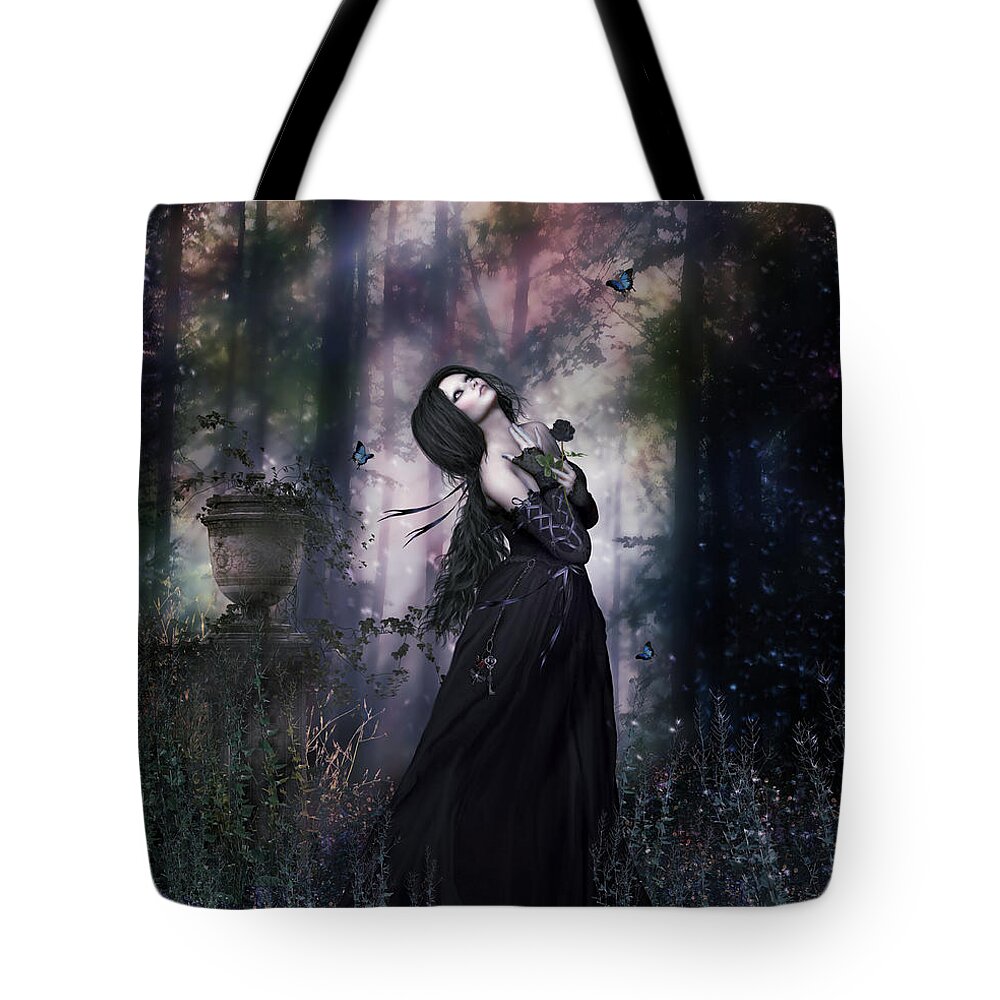 Plant Tote Bag featuring the digital art Black Rose Gothic by Shanina Conway