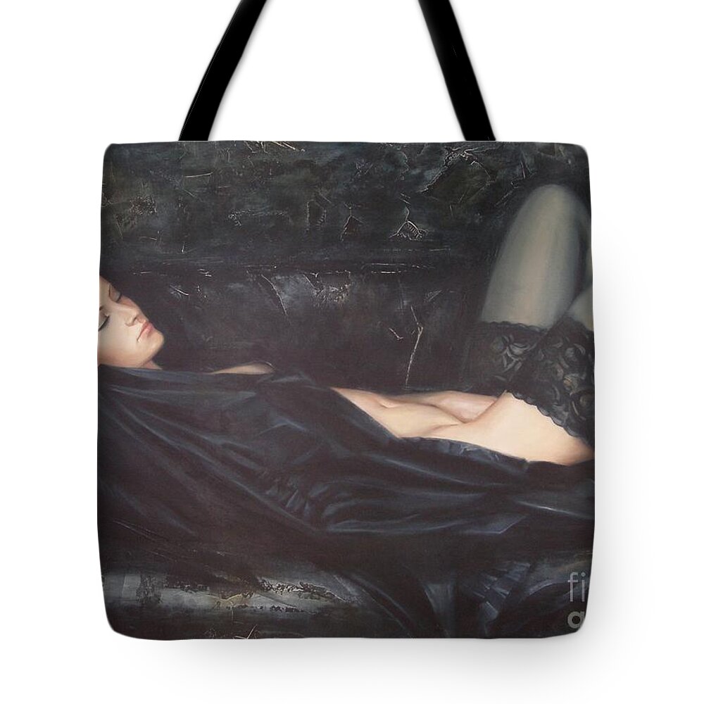 Ignatenko Tote Bag featuring the painting Black Silk by Sergey Ignatenko