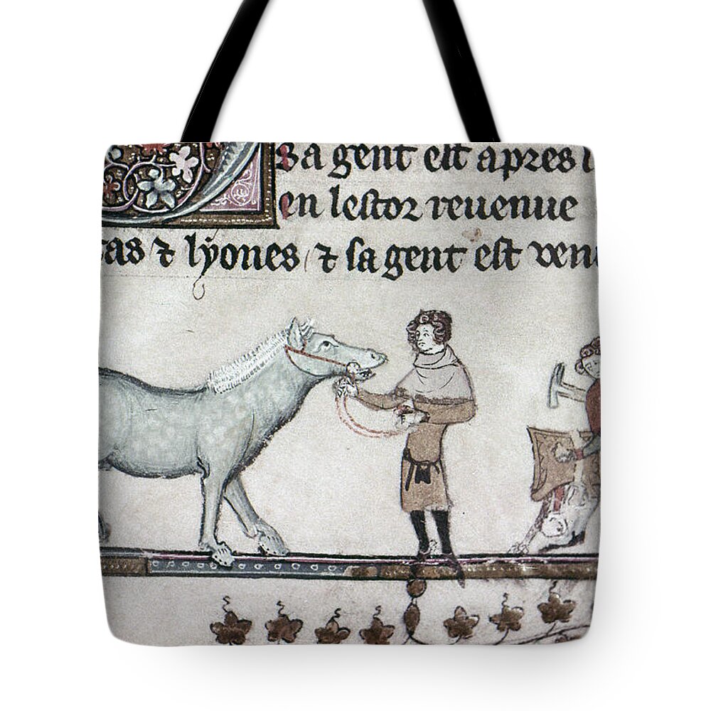 1340 Tote Bag featuring the painting Blacksmiths, 14th Century by Granger