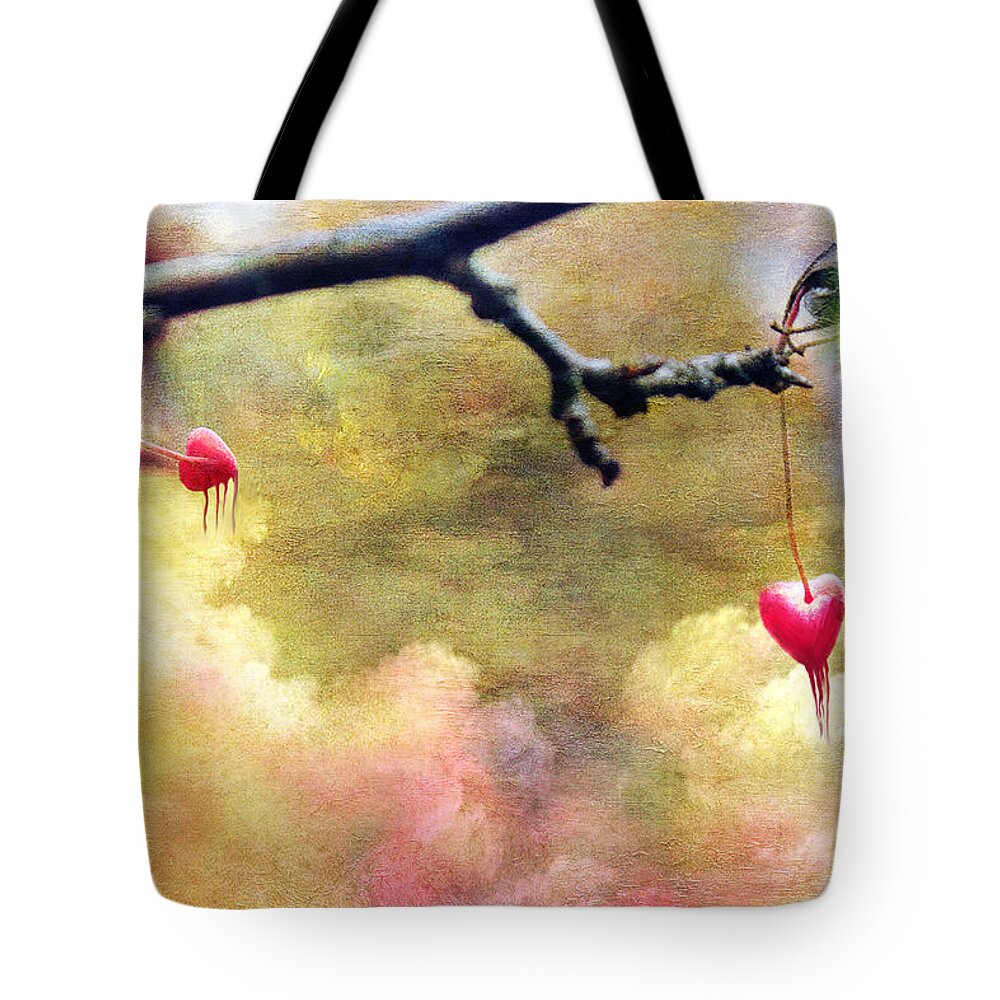 Bleeding Hearts Tote Bag featuring the photograph Bleeding Hearts From Above by Linda Sannuti