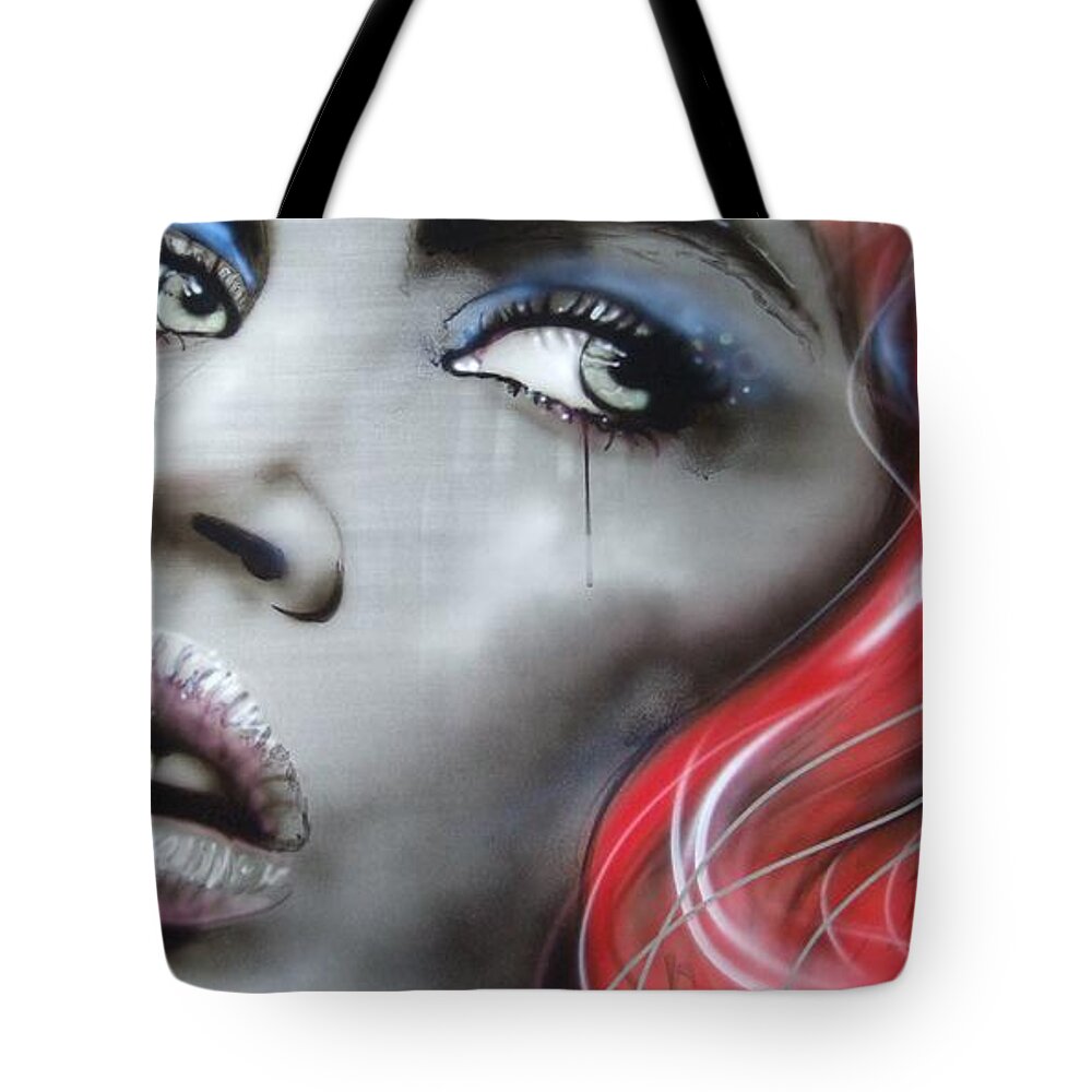 Black And White Tote Bag featuring the painting Bleeding Rose by Christian Chapman Art