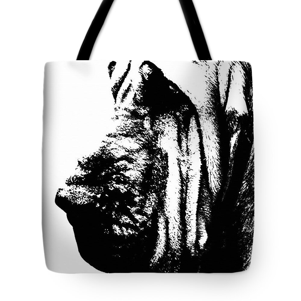 Bloodhound Tote Bag featuring the painting Bloodhound - It's Black And White - By Sharon Cummings by Sharon Cummings