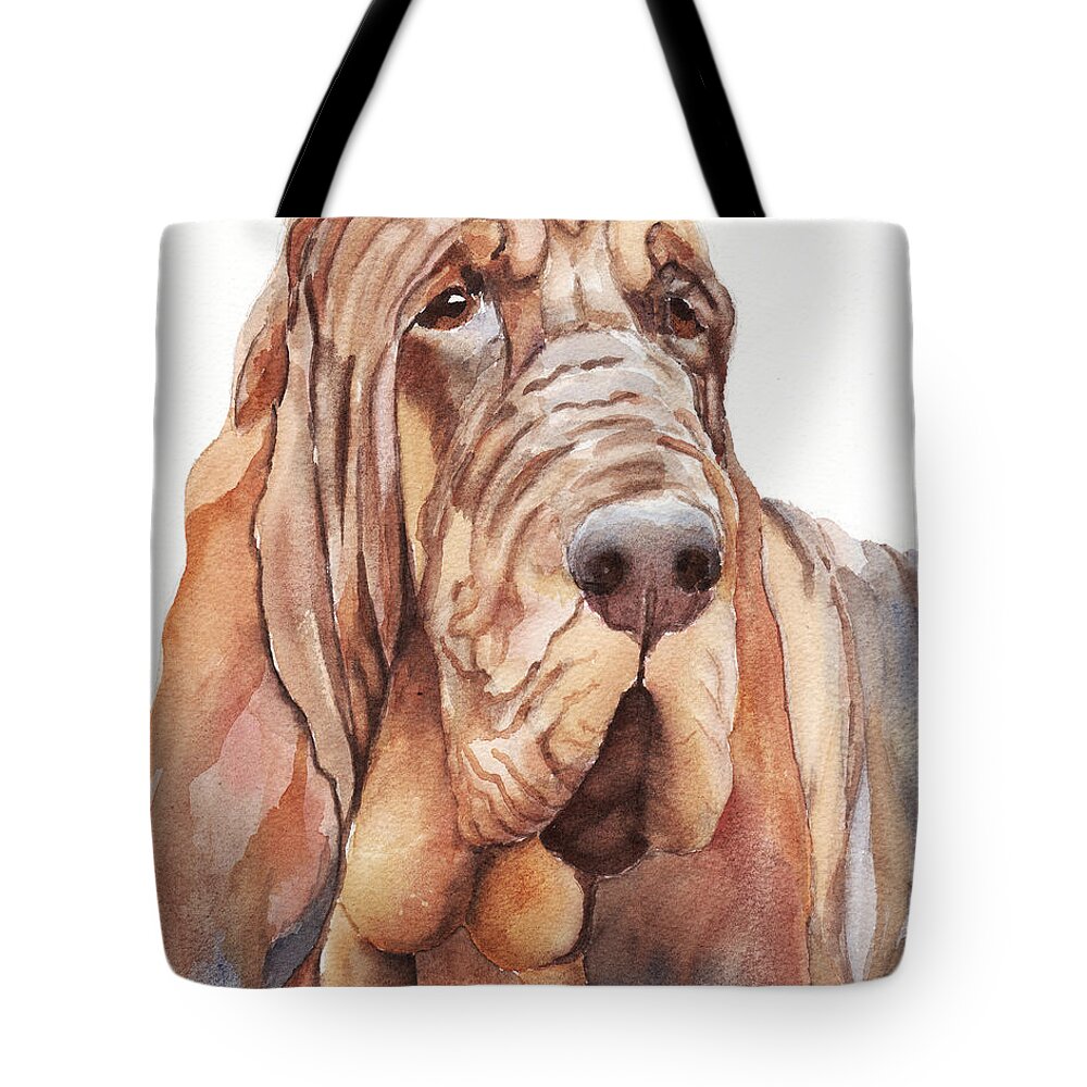 Bloodhound Tote Bag featuring the painting Bloodhound by Greg and Linda Halom