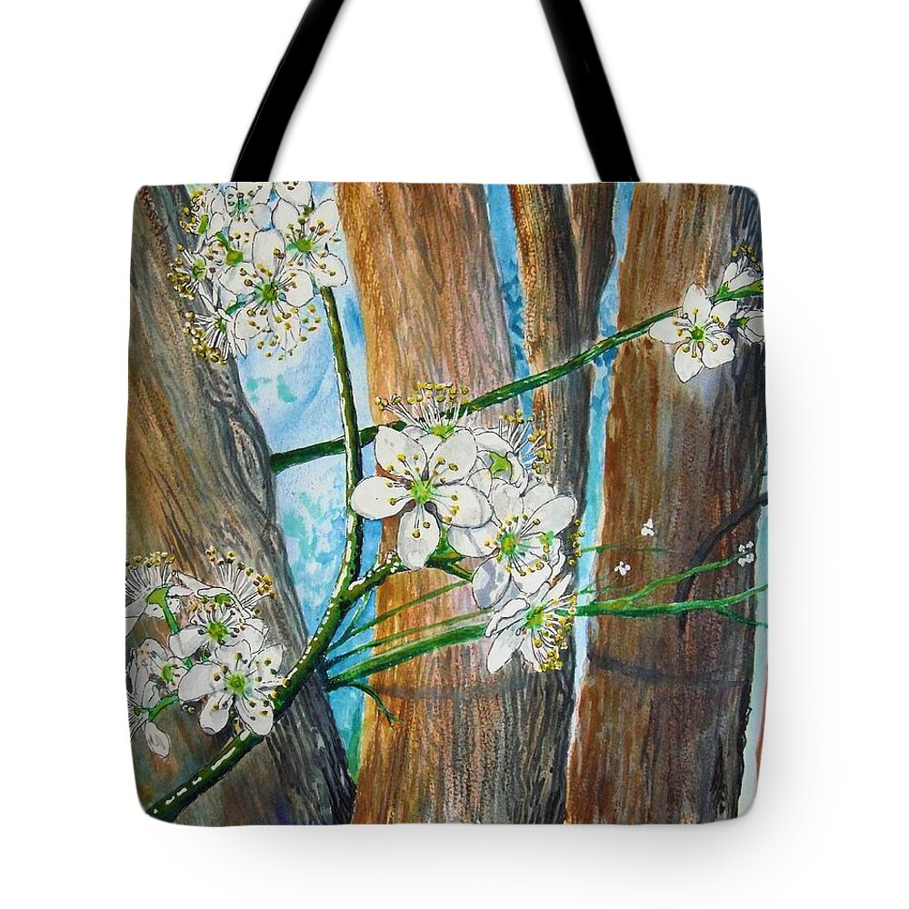Cleveland Pear Tote Bag featuring the painting Blooms of the Cleaveland Pear by Nicole Angell