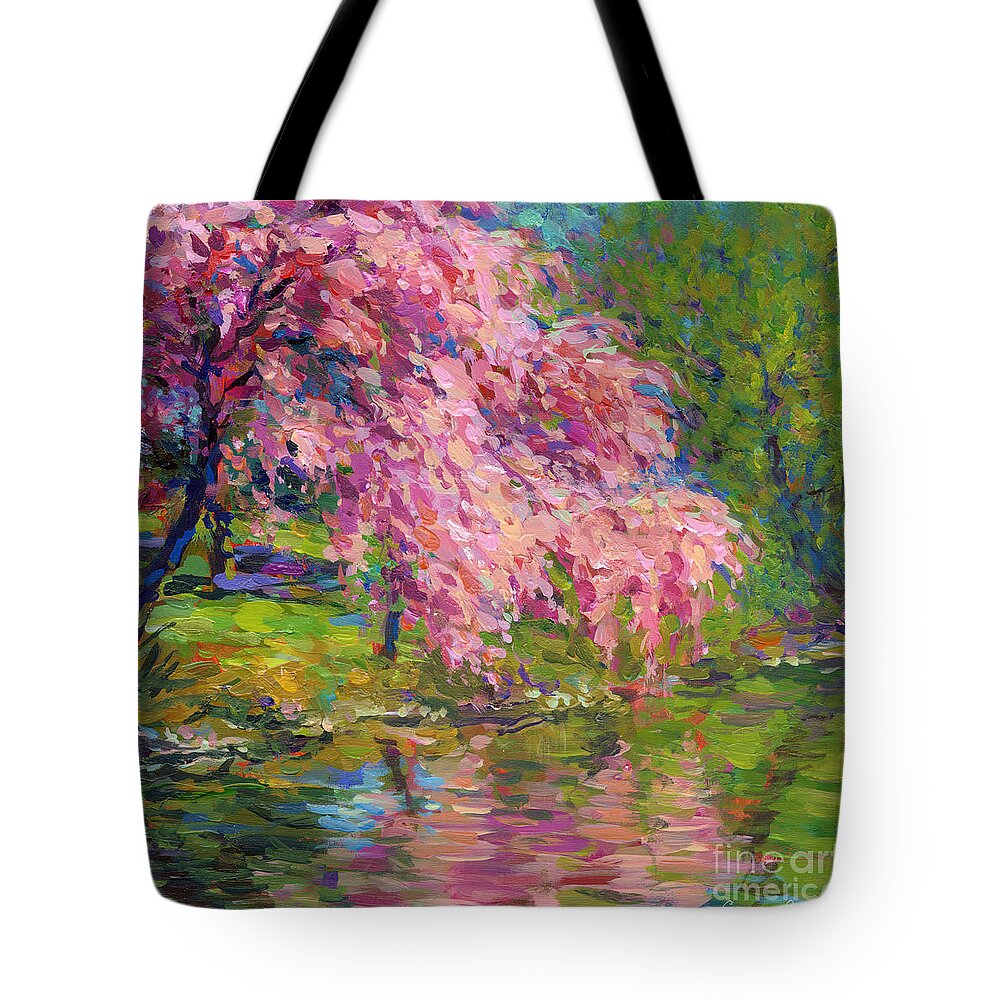 Blossoming Tree Painting Tote Bag featuring the painting Blossoming trees landscape by Svetlana Novikova