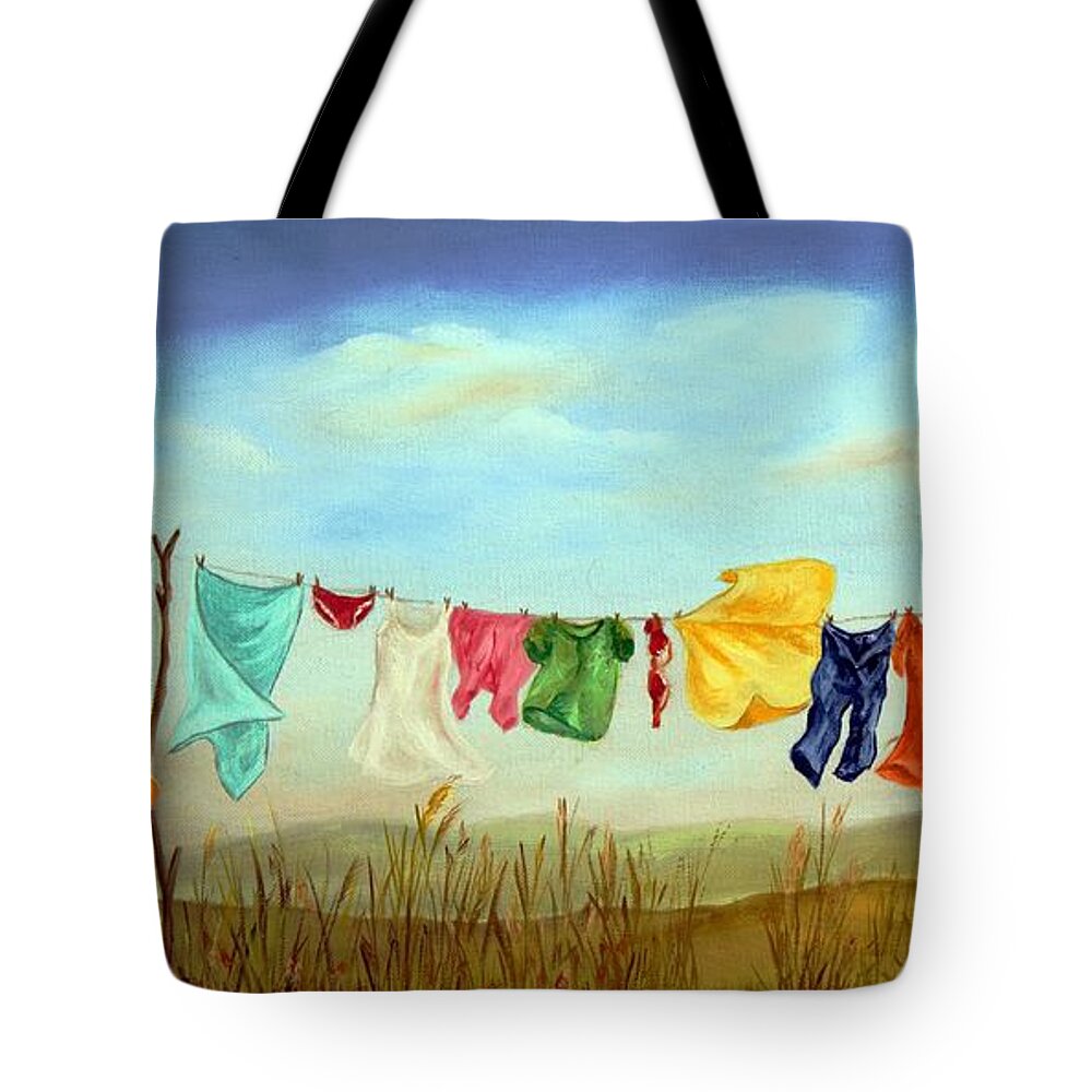 Clothesline Tote Bag featuring the painting Blowing in the Breeze by AMD Dickinson