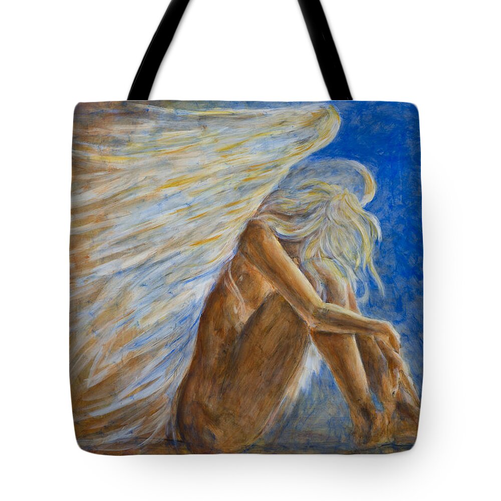 Angel Tote Bag featuring the painting Blu Angel by Nik Helbig
