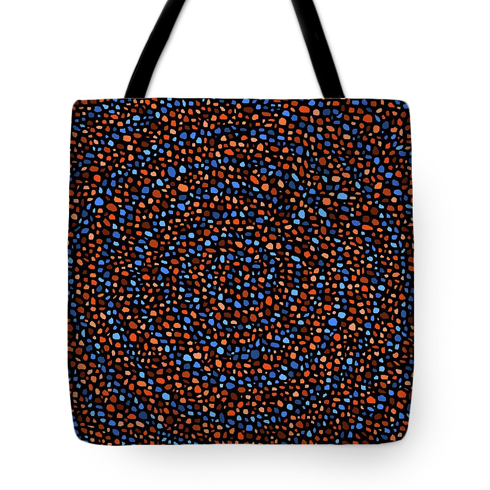 Blue Tote Bag featuring the digital art Blue and Orange Circles by Janice Dunbar