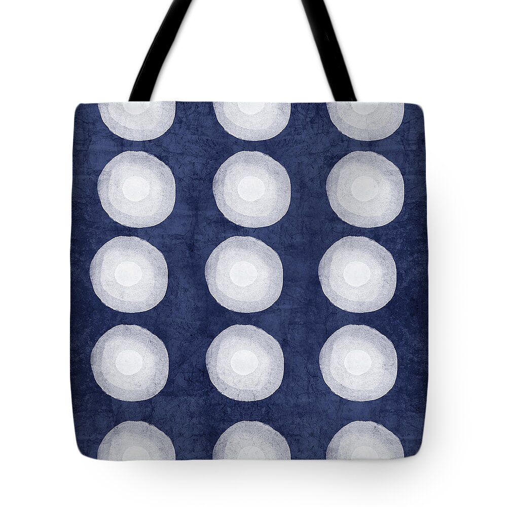 Blue Tote Bag featuring the painting Blue and White Shibori Balls by Linda Woods