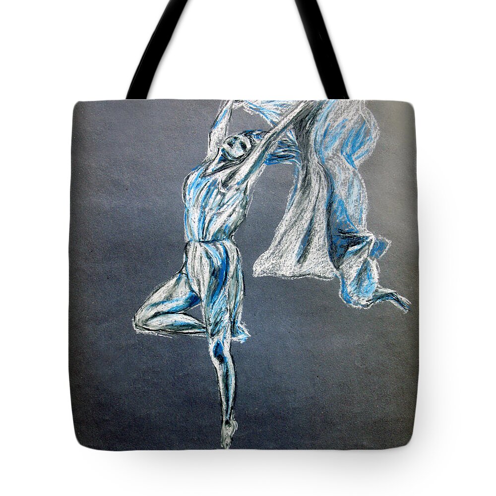 Ballet Tote Bag featuring the drawing Blue Ballerina dance art by Tom Conway