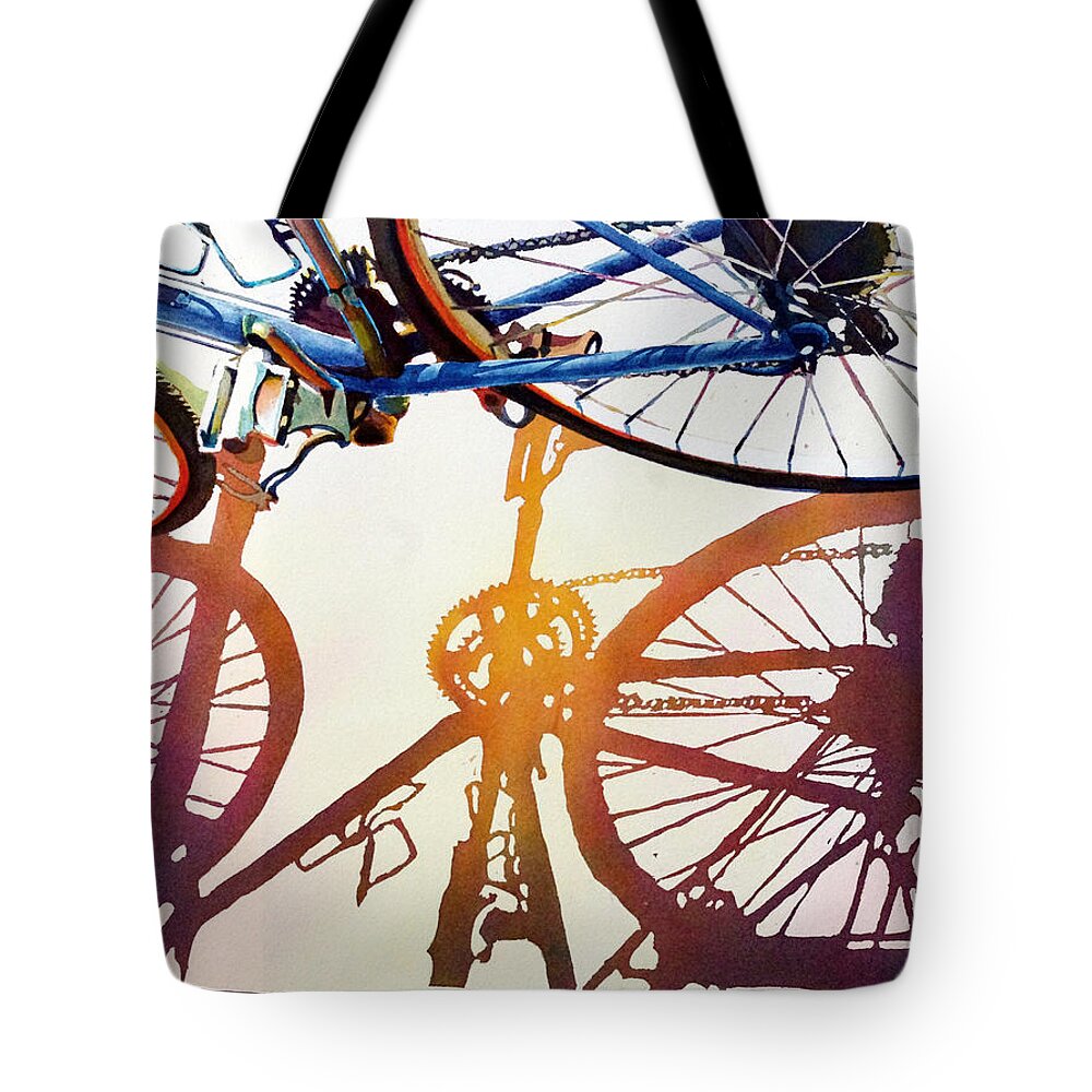 Blue Bicycle Tote Bag featuring the painting Blue Bike by Greg and Linda Halom