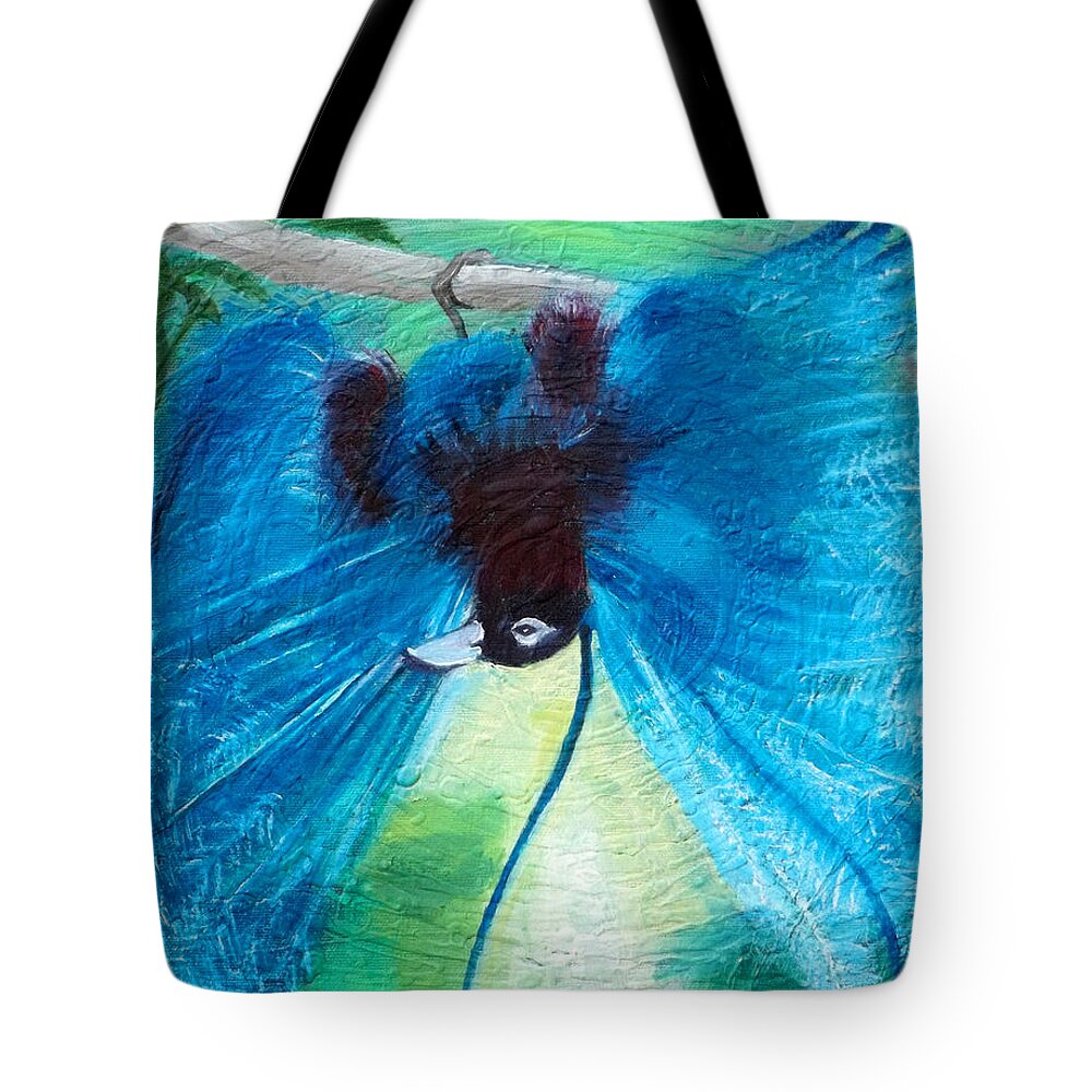 Bird Tote Bag featuring the painting Blue Bird of Paradise by Anne Cameron Cutri