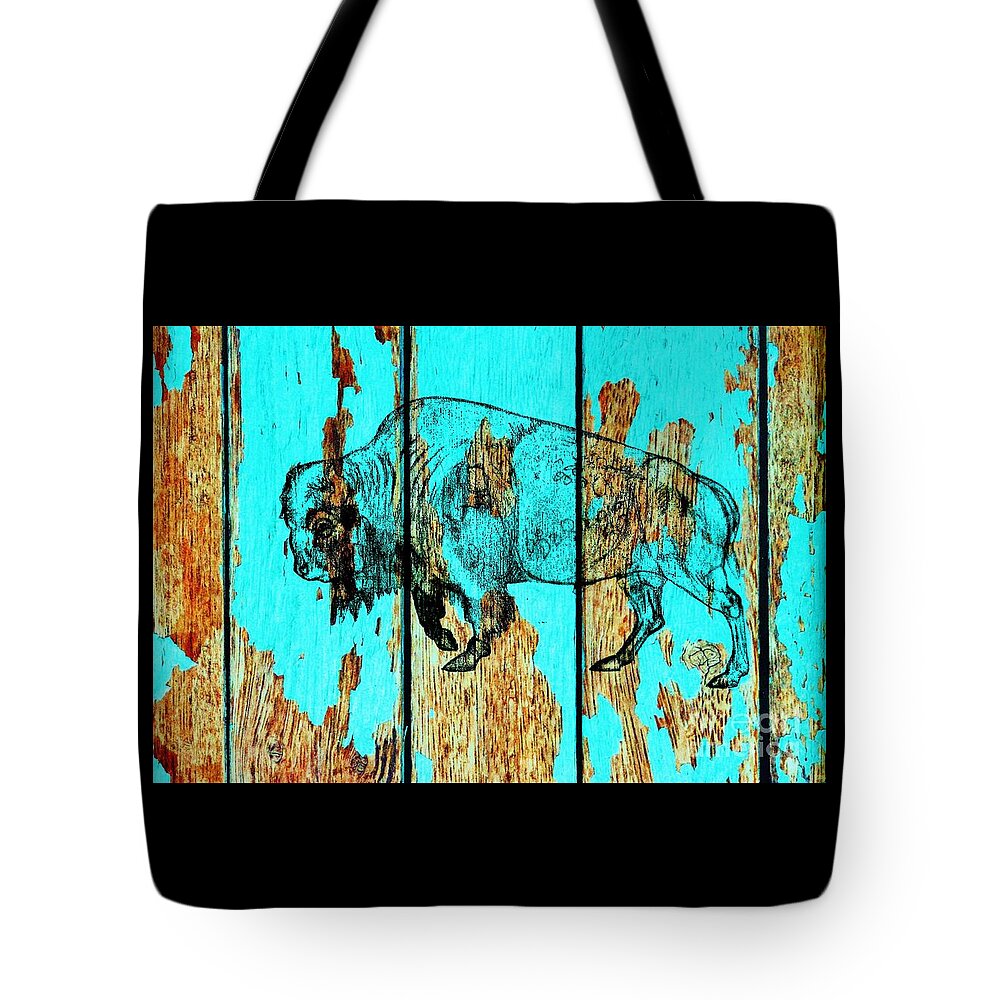 Buffalo Tote Bag featuring the drawing Blue Buffalo 3 by Larry Campbell
