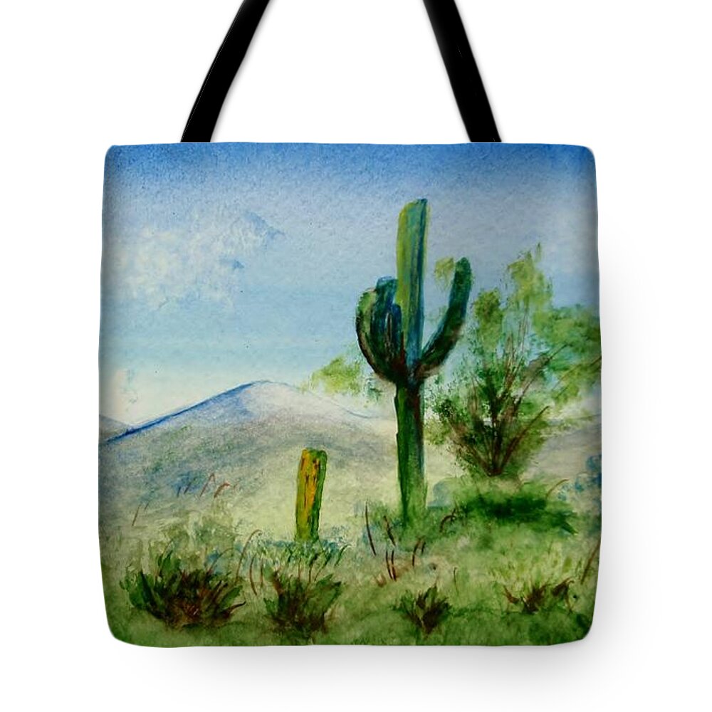 Original Tote Bag featuring the painting Blue Cactus by Jamie Frier