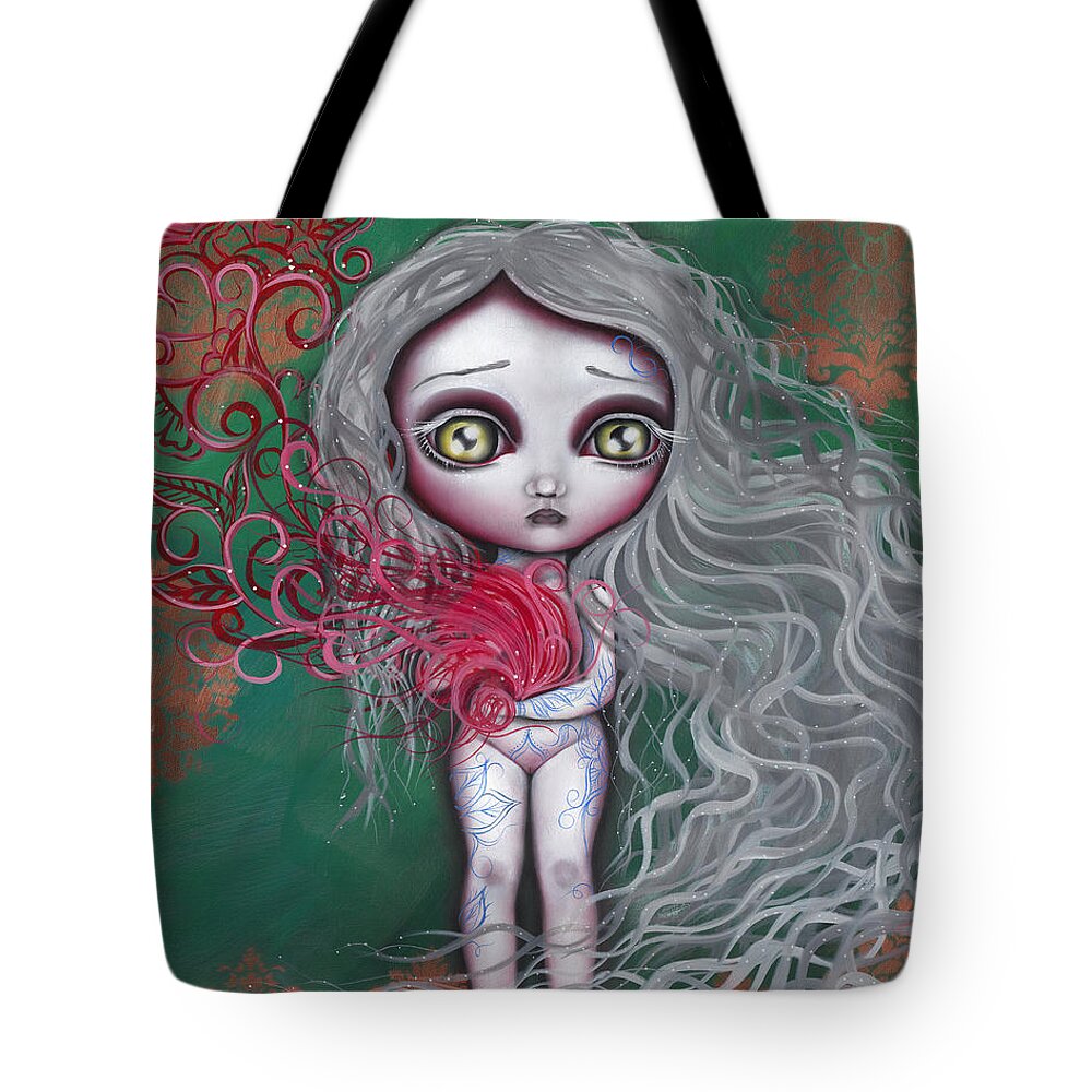 Nude Tote Bag featuring the painting Blue China by Abril Andrade