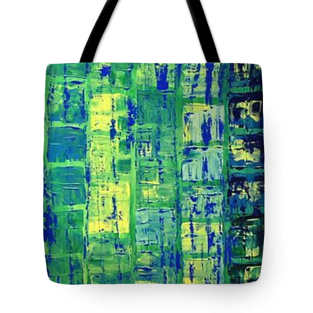 Blue City Tote Bag featuring the painting Blue CIty by Linda Bailey