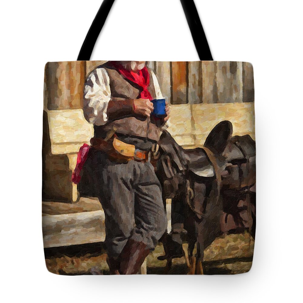 Cowboy Tote Bag featuring the digital art Blue Cup by Jack Milchanowski
