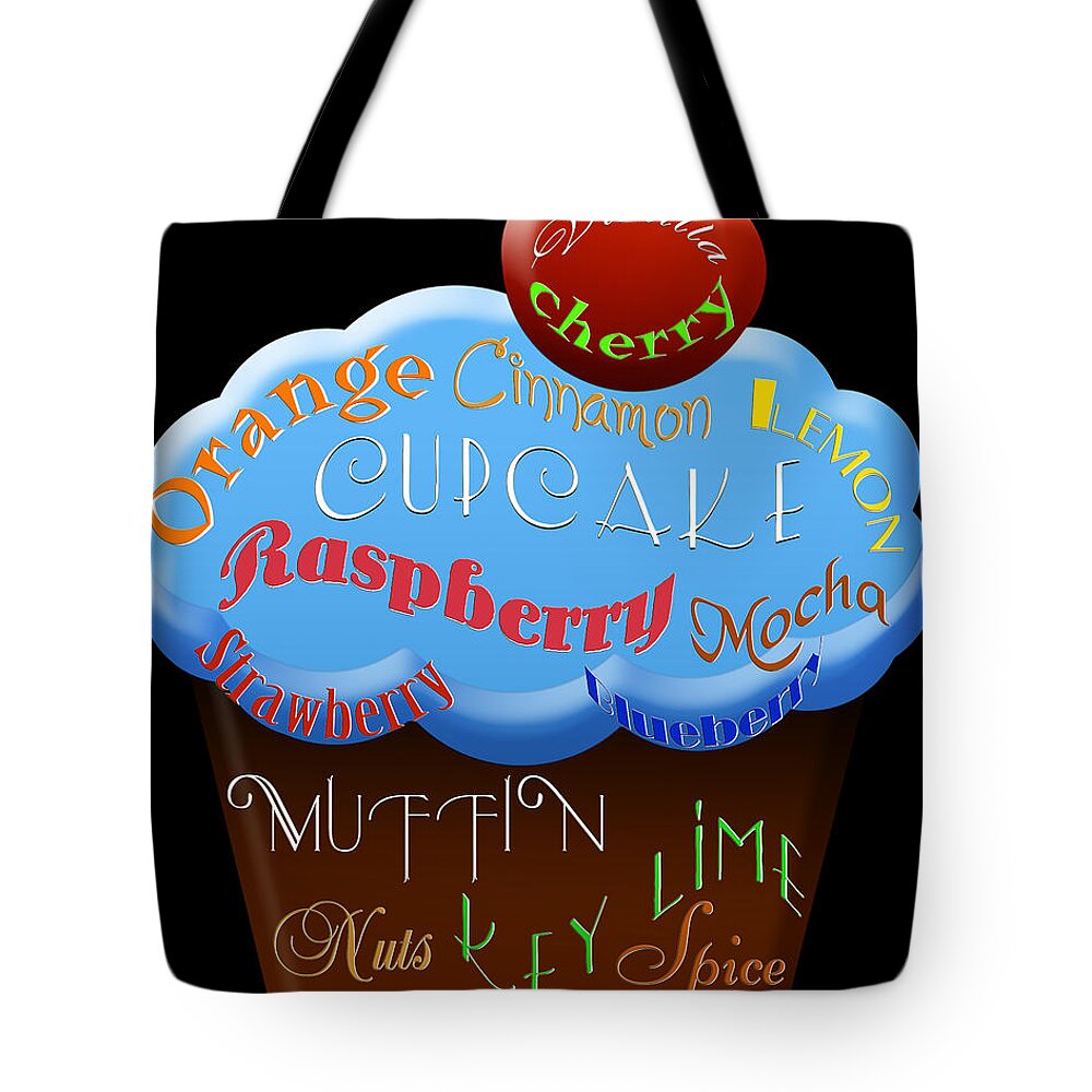 Food Tote Bag featuring the digital art Blue Cupcake Typography by Andee Design