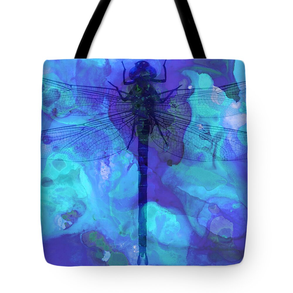 Blue Tote Bag featuring the painting Blue Dragonfly by Sharon Cummings by Sharon Cummings
