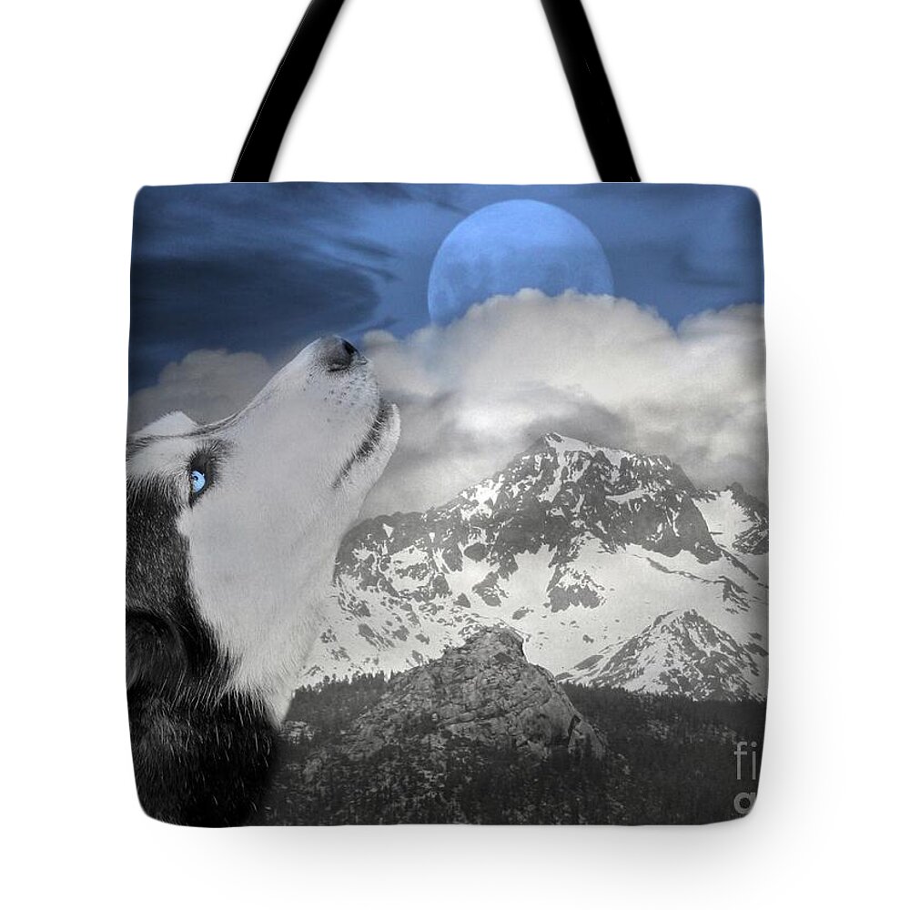 Husky Tote Bag featuring the photograph Blue Eyed and Moon by Stephanie Laird