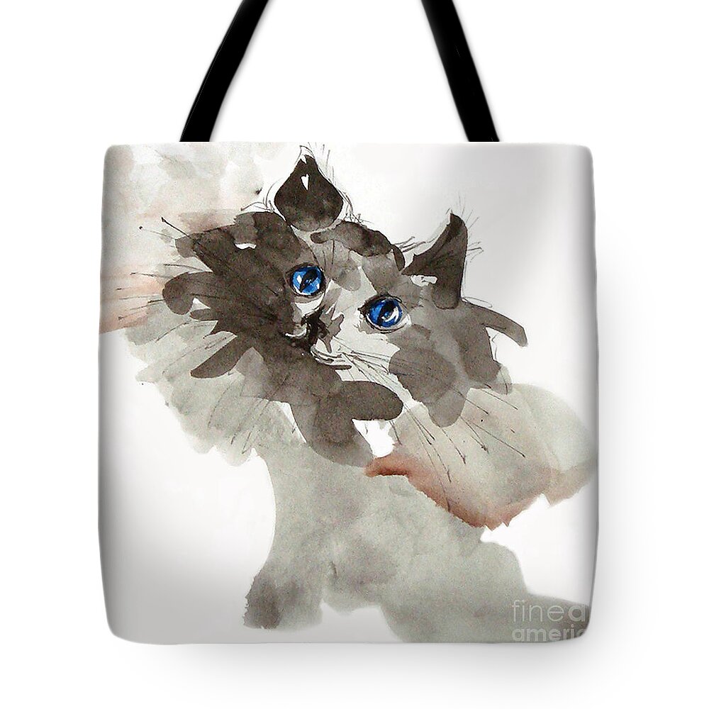 Cat Tote Bag featuring the painting Blue Eyes by Chris Paschke