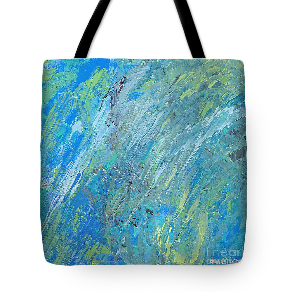 Abstract Tote Bag featuring the painting Blue Green Abstract by Ania M Milo