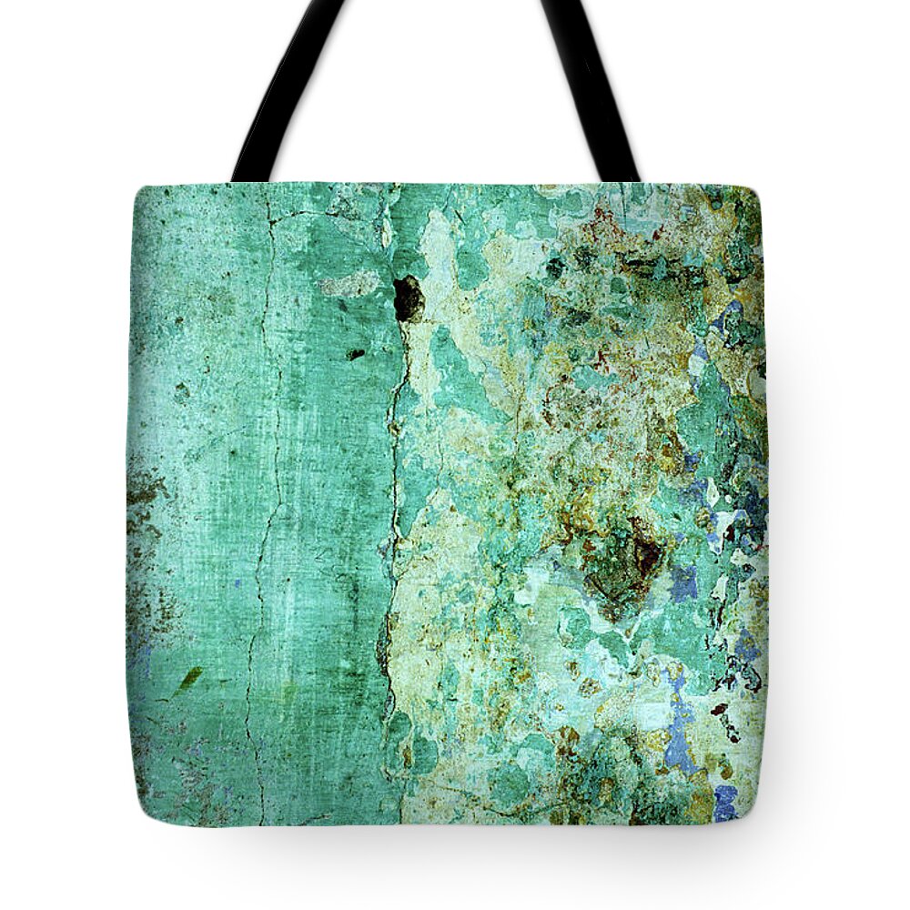 Weathered Tote Bag featuring the photograph Blue Green Wall by Rick Piper Photography