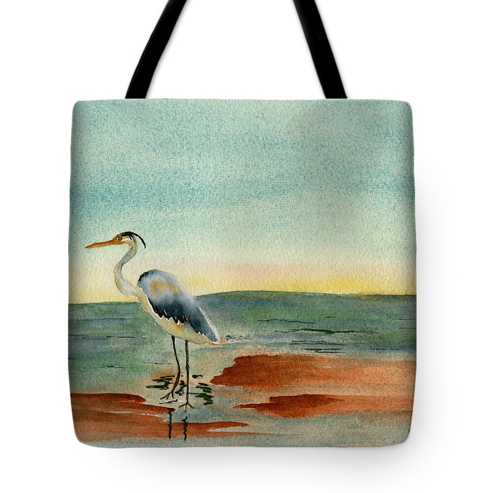 Ocean Tote Bag featuring the photograph Blue Heron at Sunrise by Teresa Tilley
