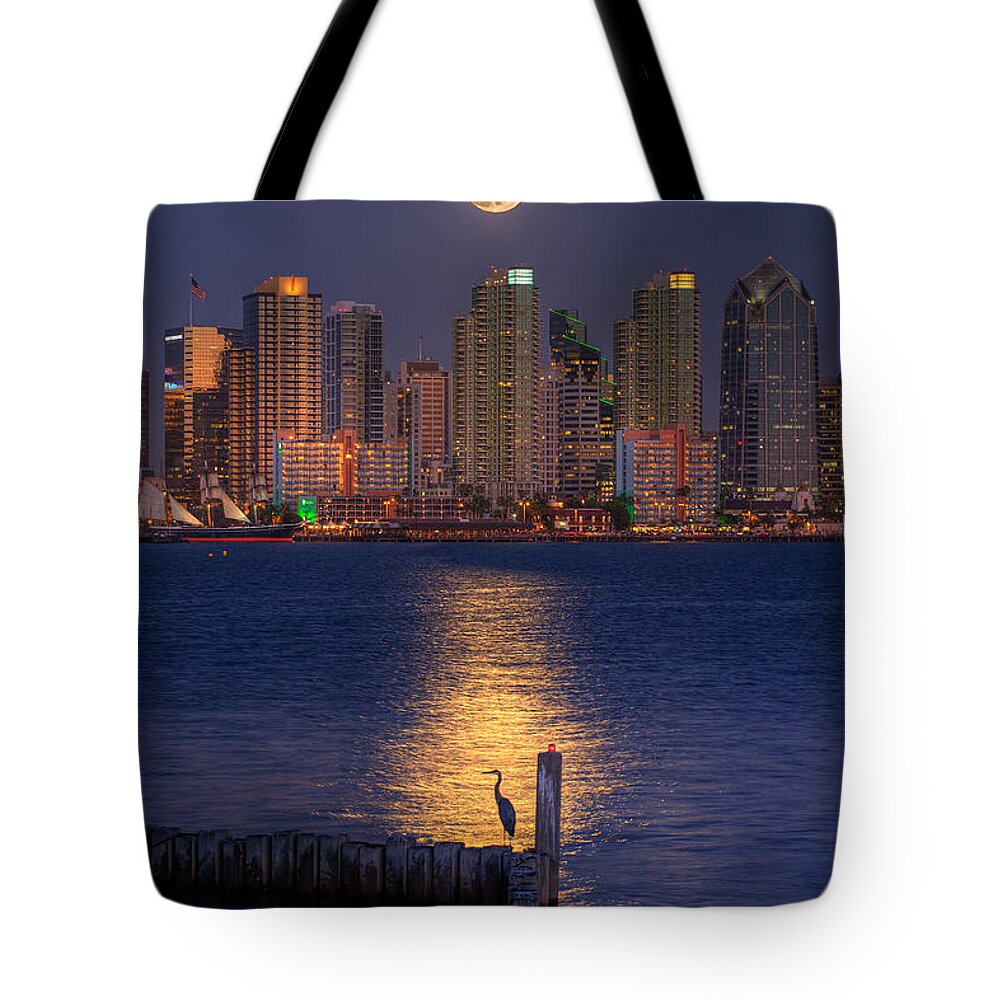 Moonlight Tote Bag featuring the photograph Blue Heron Moon by Peter Tellone