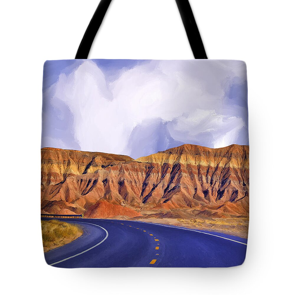 Blue Highway Tote Bag featuring the painting Blue Highway by Dominic Piperata