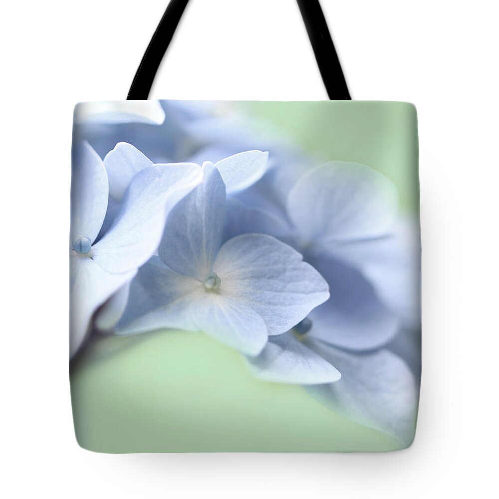 Hydrangea Tote Bag featuring the photograph Blue Hydrangea Flower Macro by Jennie Marie Schell