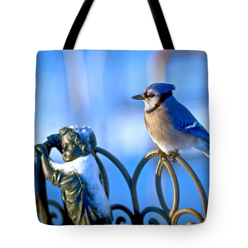 Blue Jay Tote Bag featuring the photograph Blue Jay Childs Fence by Randall Branham