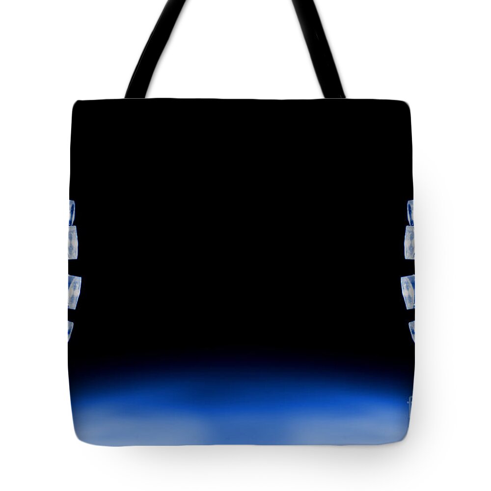 Glowing Tote Bag featuring the photograph Blue LED lights both sides of the image with space for text by Simon Bratt