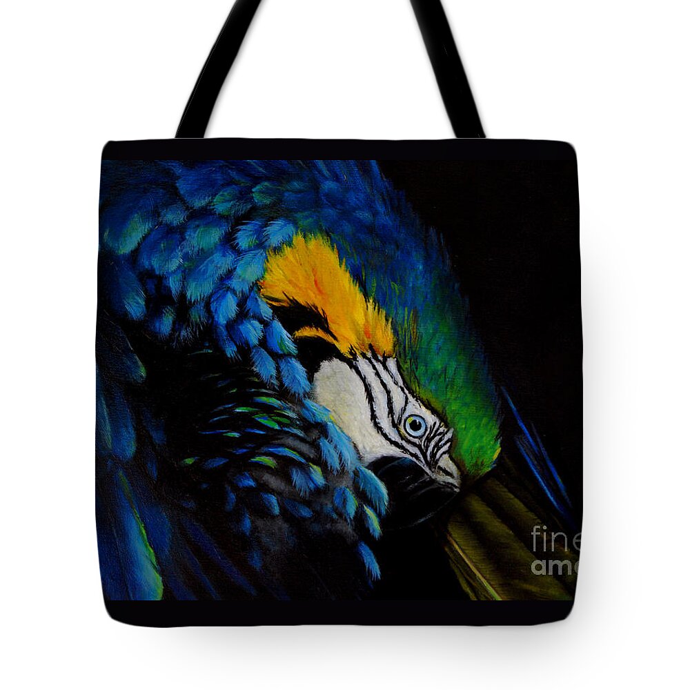 Blue Parrot Tote Bag featuring the painting Blue Macaw by Nancy Bradley