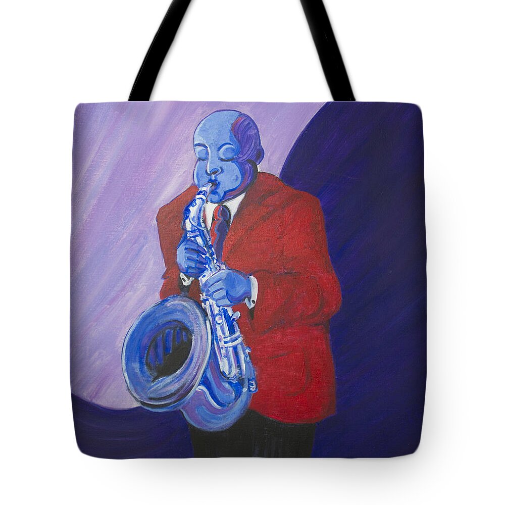Dwayne Glapion Tote Bag featuring the painting Blue Note by Dwayne Glapion