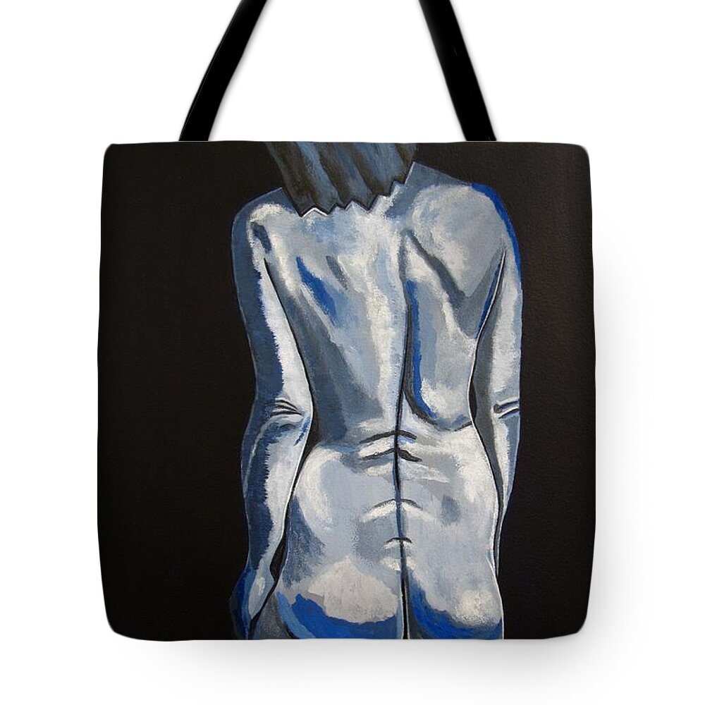 Nude Painting Tote Bag featuring the painting Blue Nude self portrait by Sandra Marie Adams