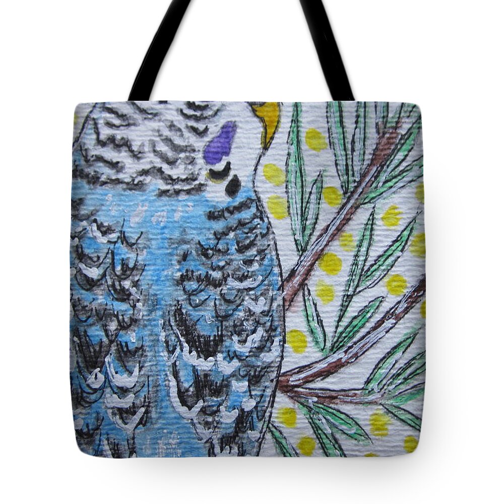 Blue Tote Bag featuring the painting Blue Parakeet by Kathy Marrs Chandler