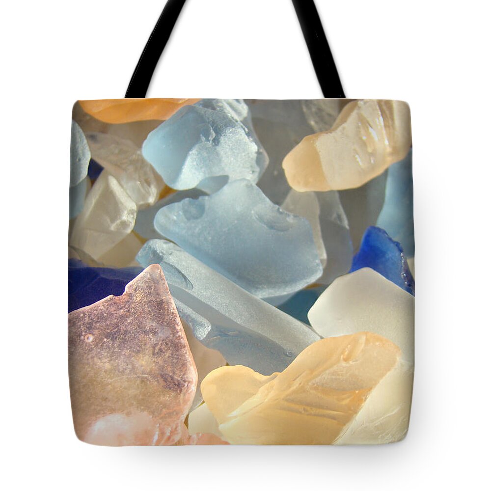 Decorative Tote Bag featuring the photograph Blue Pink Orange Seaglass Beach Garden by Patti Baslee