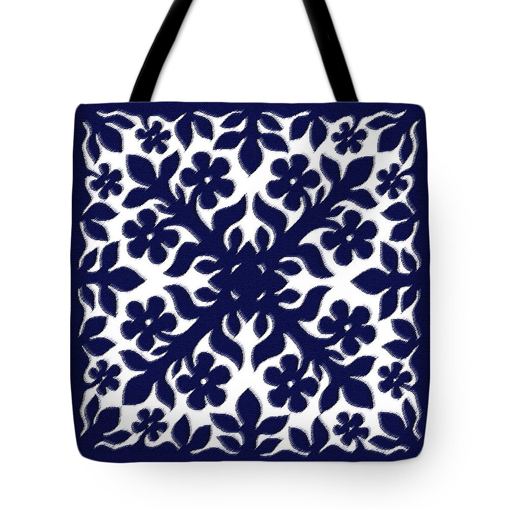 Hawaii Iphone Cases Tote Bag featuring the digital art Blue Plumeria Quilt by James Temple