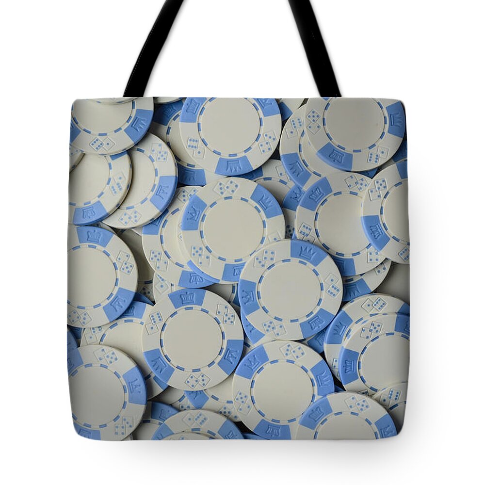 Sport Tote Bag featuring the photograph Blue Poker Chip Background by Brandon Bourdages
