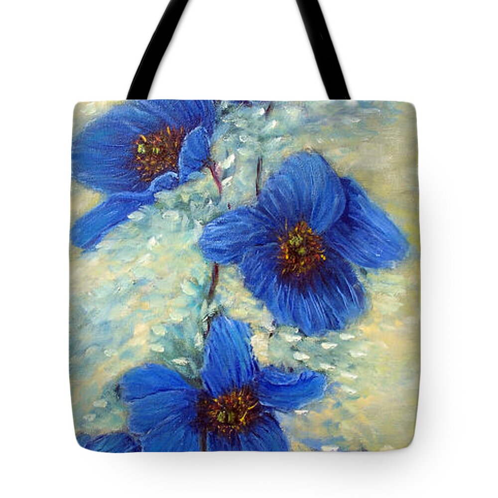 Blue Tote Bag featuring the painting Blue Poppies by Loretta Luglio