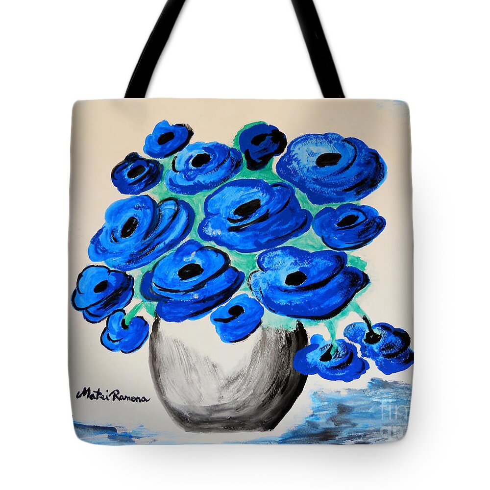 Blue Poppies Tote Bag featuring the painting Blue Poppies by Ramona Matei