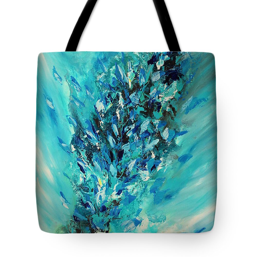 Swirl Tote Bag featuring the painting Blue Power by Preethi Mathialagan