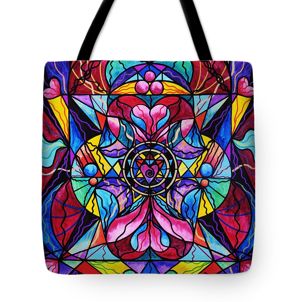 Blue Ray Healing Tote Bag featuring the painting Blue Ray Self Love Grid by Teal Eye Print Store