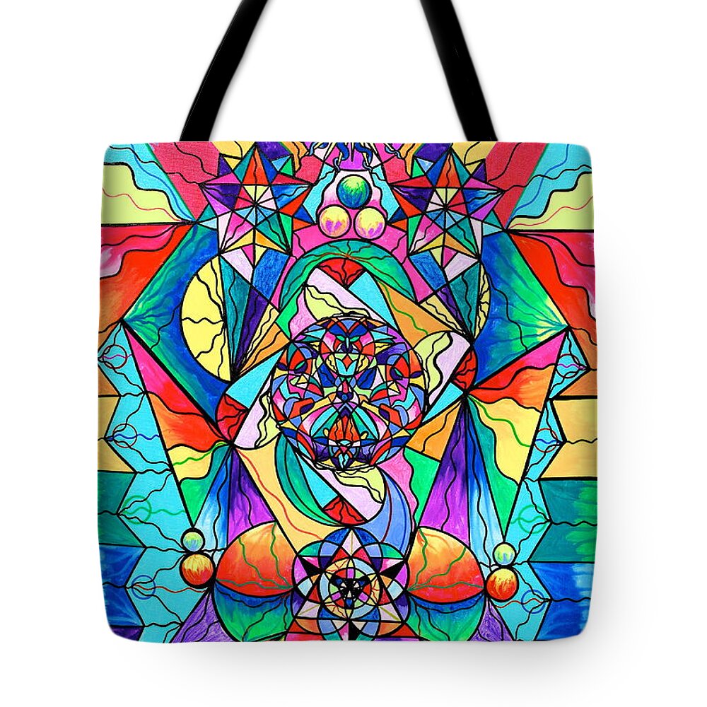 Vibration Tote Bag featuring the painting Blue Ray Transcendence Grid by Teal Eye Print Store