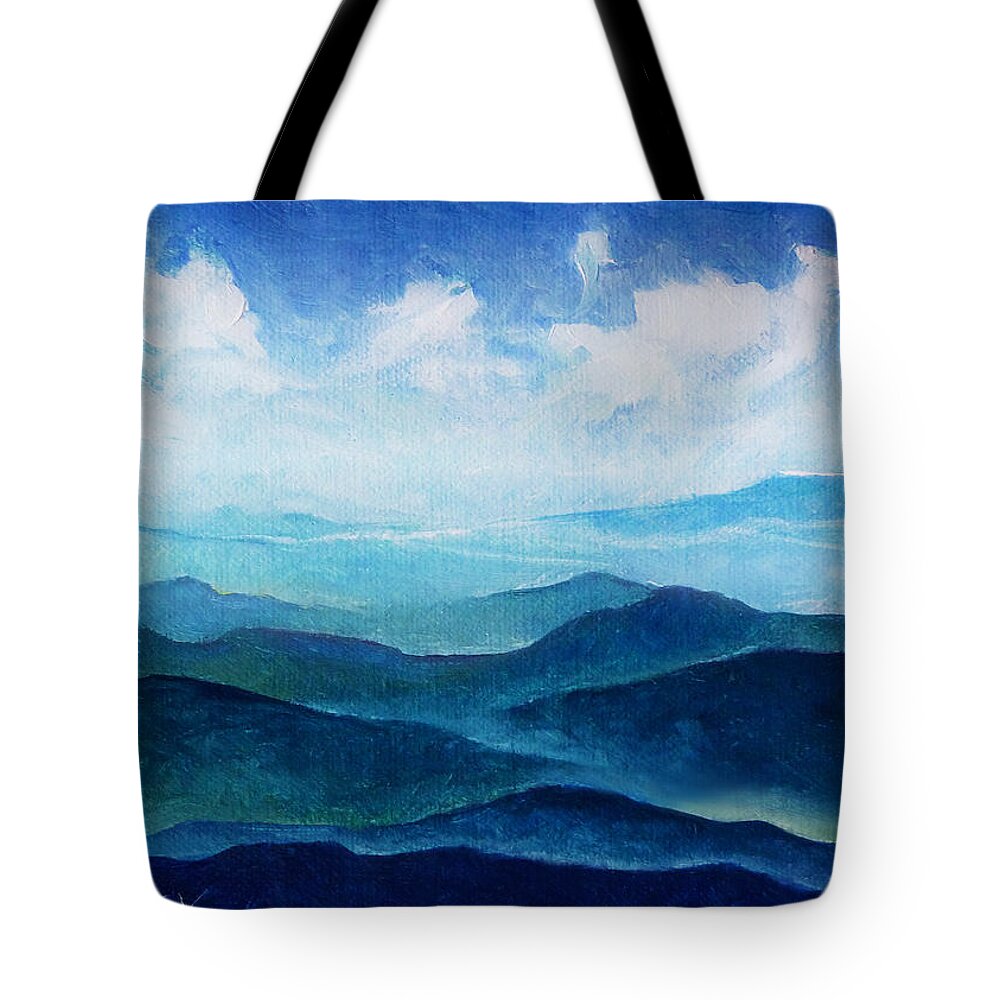Blue Ridge Tote Bag featuring the painting Blue Ridge Blue Skyline Sheep Cloud by Catherine Twomey