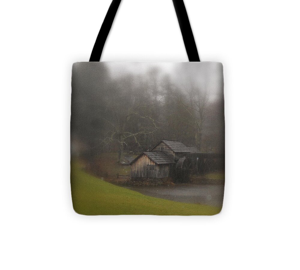 Mabry Mill Tote Bag featuring the photograph Blue Ridge Parkway's Mabry Mill On A Rainy Day by Diannah Lynch