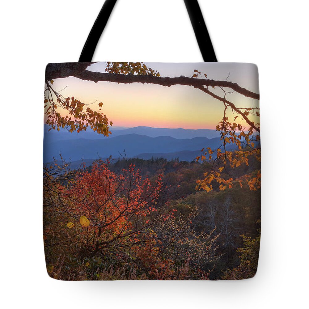 Blue Ridge Sunset Tote Bag featuring the photograph Blue Ridge Sunset by Jaki Miller