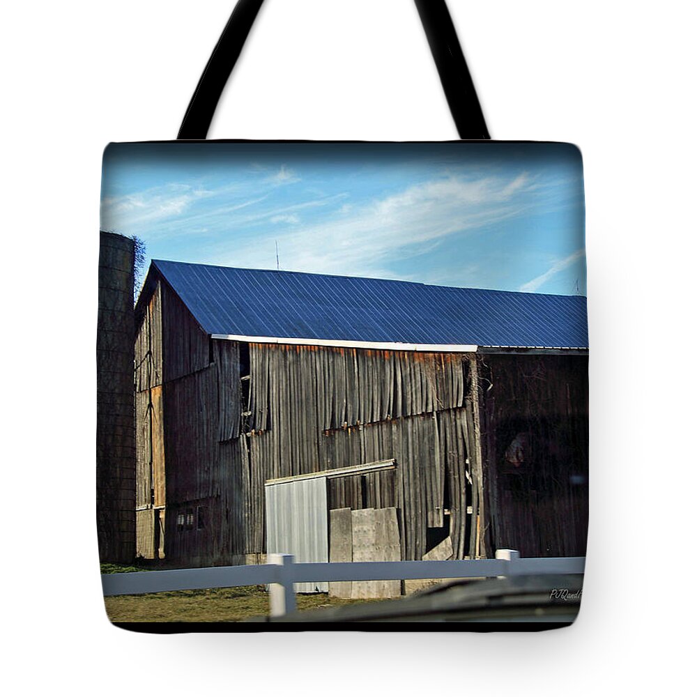 Barns Tote Bag featuring the photograph Blue Roof Barn and Silo by PJQandFriends Photography