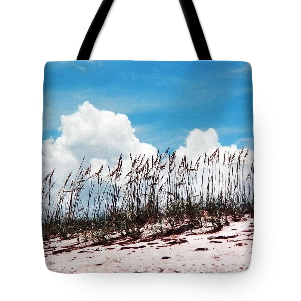 Bright Tote Bag featuring the photograph Blue Skies and Skyline of Sea Oats by Belinda Lee